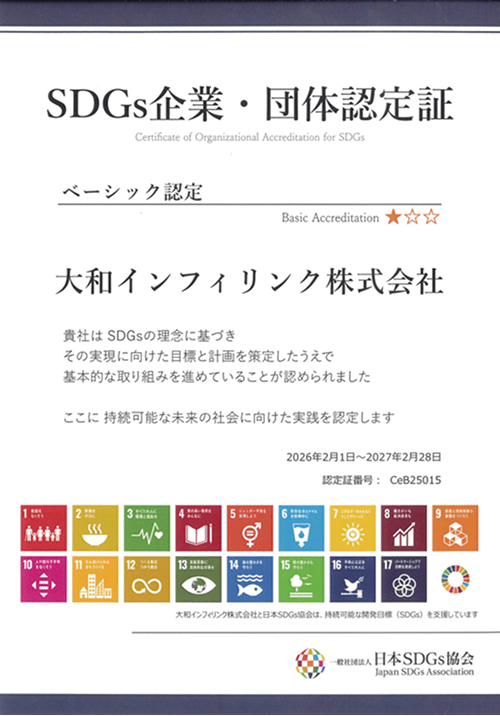 SDGs企業・団体認定証
